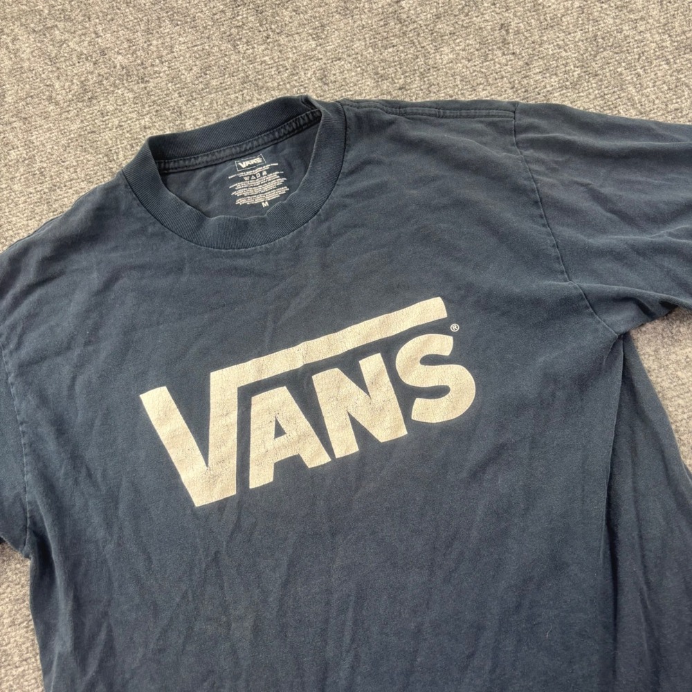 Vans Graphic T-Shirt Medium‎ Blue Distressed Logo Short Sleeve Mens